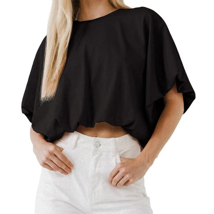 Women's Summer Crewneck Crop Tops Short Sleeve Casual Loose Cropped T Shirts