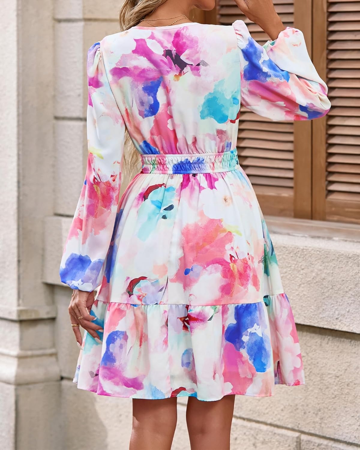 Women's Elastic Waist Boho Beach Vacation Clothes Floral Mini Summer Dress