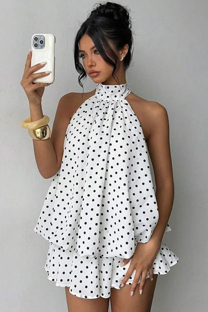 Women's Backless Halter Mini Dress With Chiffon Built In Shorts
