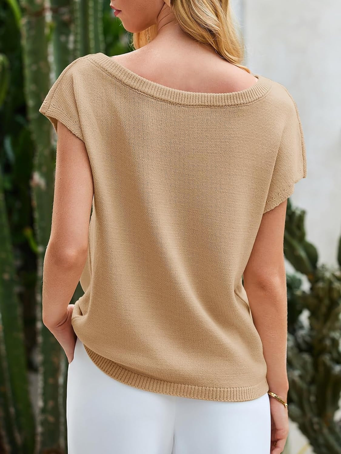 Women's Summer Off-Shoulder Shortsleeve  Knit Sweater Top