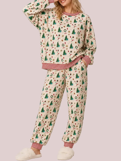 Women's Cute Holiday‑Print Pajama Set
