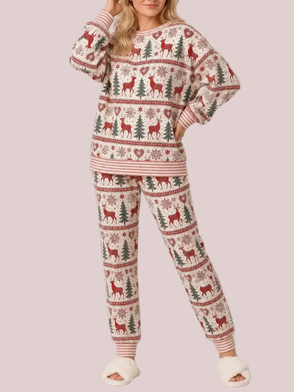 Women's Cute Holiday‑Print Pajama Set