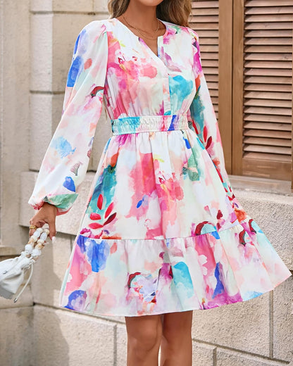 Women's Elastic Waist Boho Beach Vacation Clothes Floral Mini Summer Dress