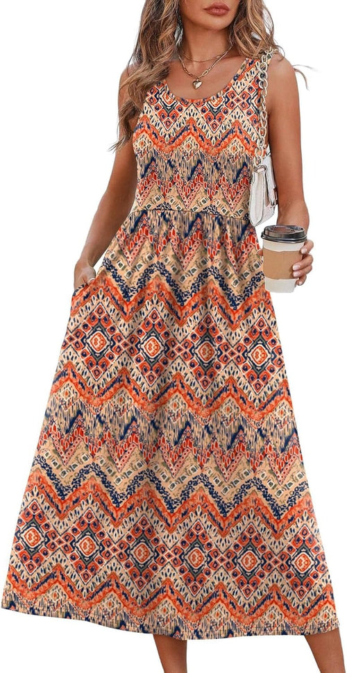 ⏰Hot Sale-Women's Sleeveless Printed Flowy Dress With Pockets