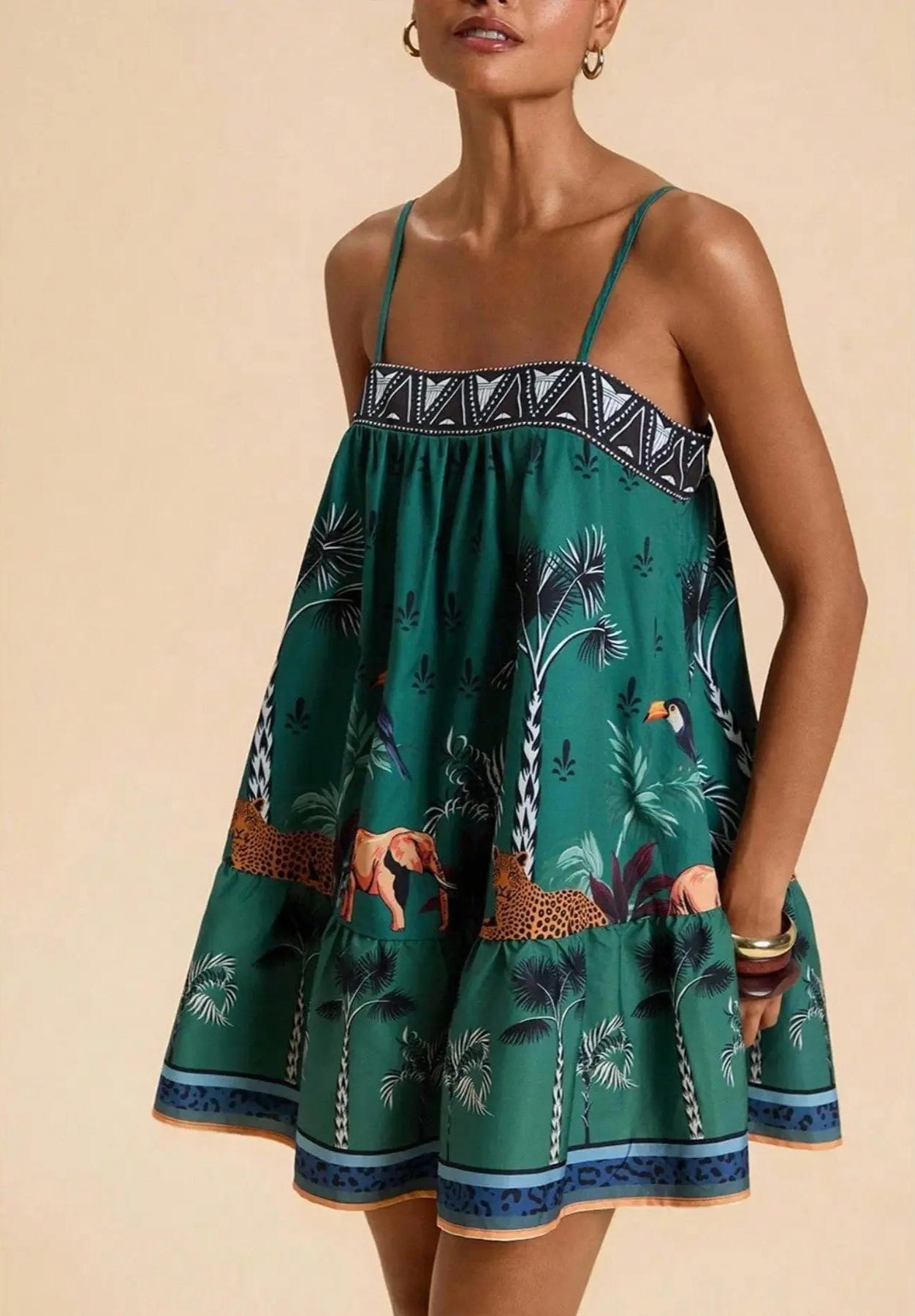 Womens Casual Beach Print Sundress Bohemian Lightweight Breathable Vacation Dress