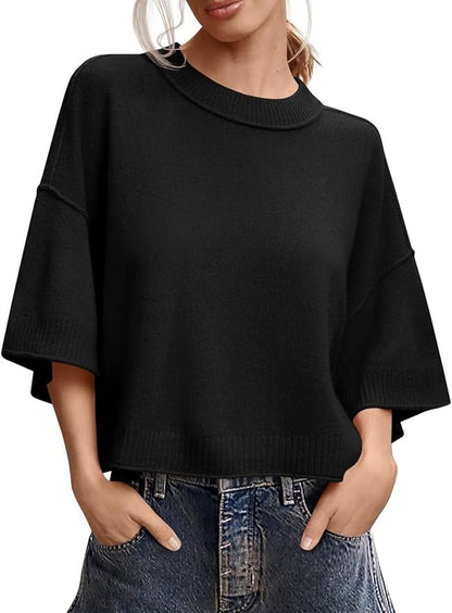 Womens Short Sleeve Sweater Summer Oversized Lightweight Knit Tops