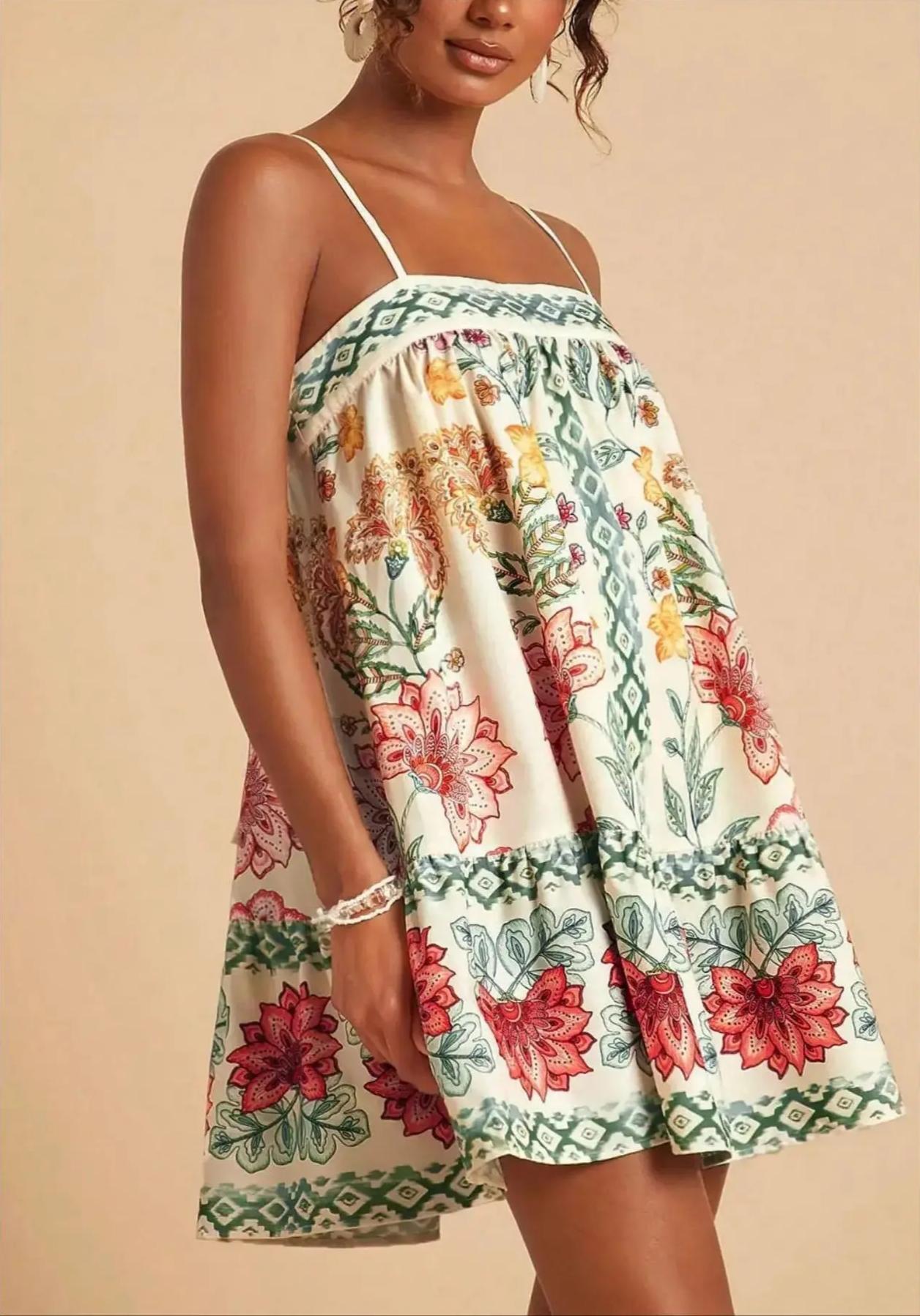 Womens Casual Beach Print Sundress Bohemian Lightweight Breathable Vacation Dress