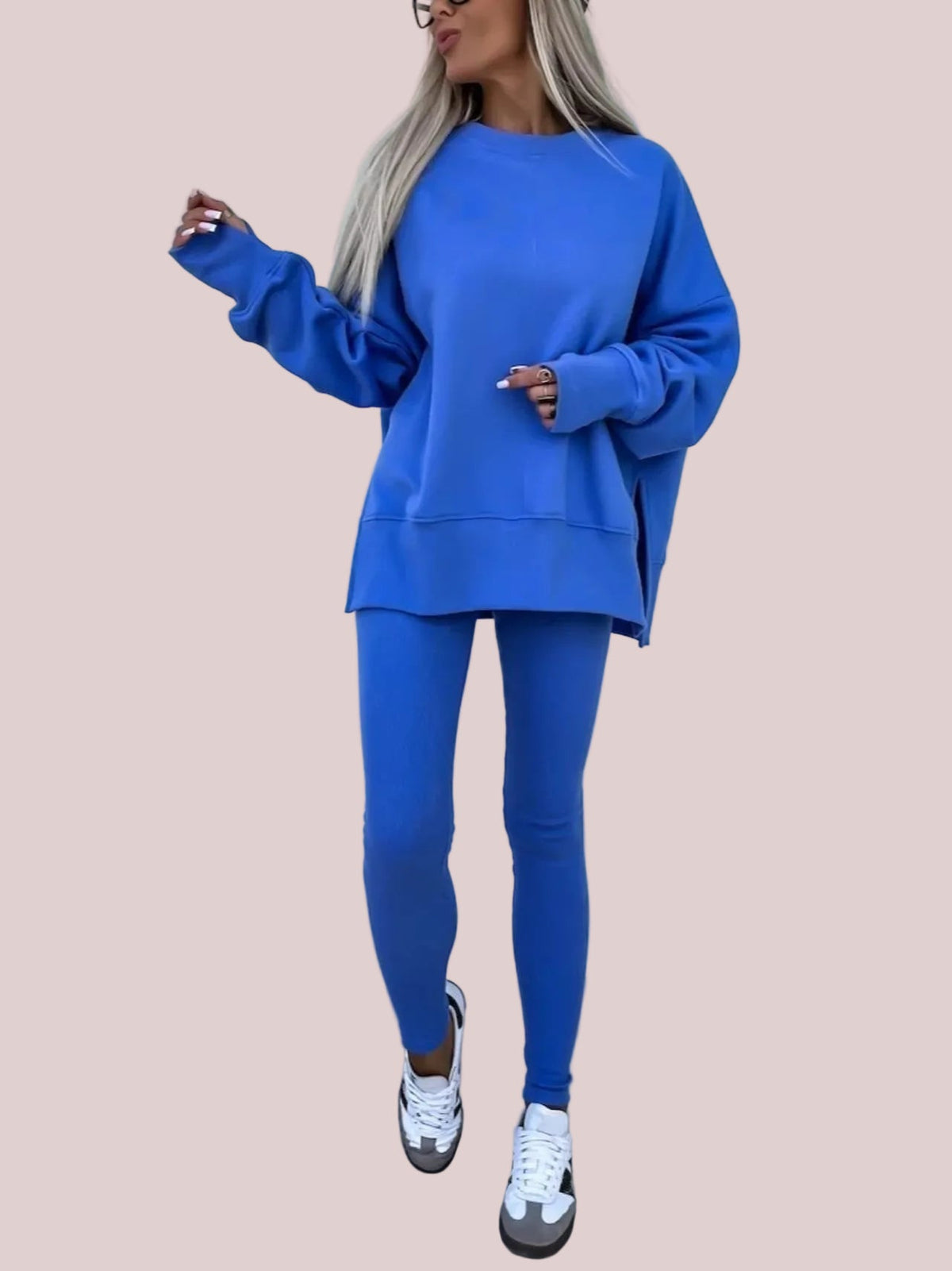 Women's Oversized Side Slit Sweatshirt & Leggings 2 Piece Set