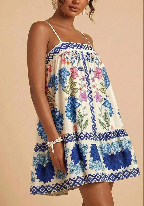 Womens Casual Beach Print Sundress Bohemian Lightweight Breathable Vacation Dress
