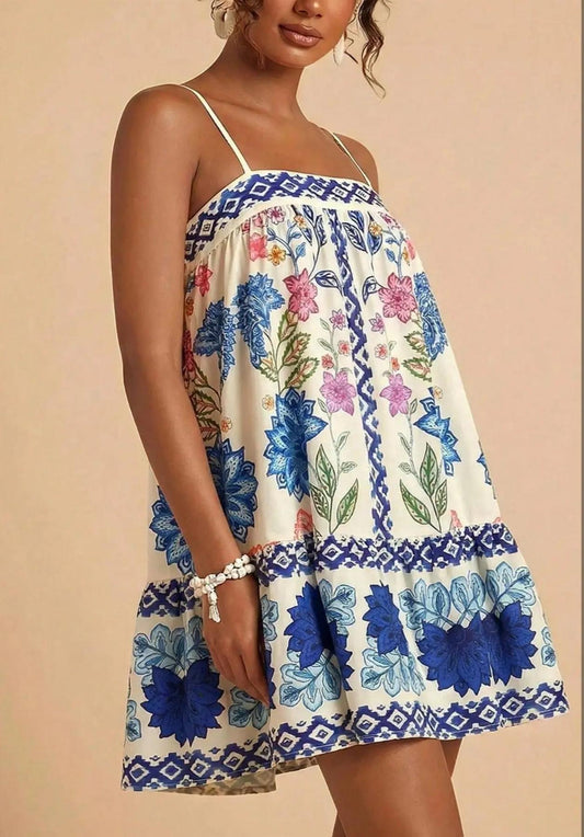 Womens Casual Beach Print Sundress Bohemian Lightweight Breathable Vacation Dress