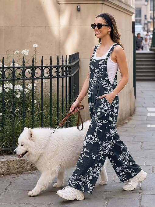 Womens Casual Jumpsuits Wide Leg Overalls Adjustable Strap Rompers with Pockets