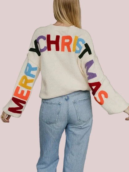 Women's Merry Christmas Rainbow Letter Sweater