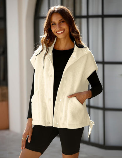 Womens Sleeveless Sherpa Vest Fuzzy Fleece Outerwear With Pockets