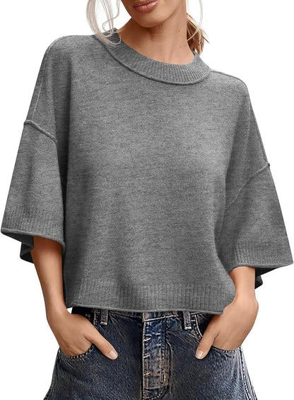 Womens Short Sleeve Sweater Summer Oversized Lightweight Knit Tops