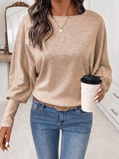 Women's Casual Loose Round Neck Soft Batwing Sleeve Long Sleeve Top