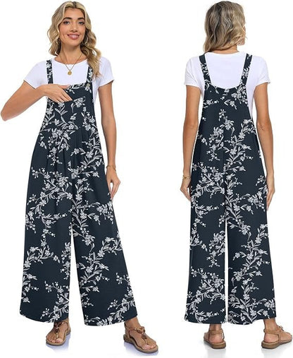 Womens Casual Jumpsuits Wide Leg Overalls Adjustable Strap Rompers with Pockets