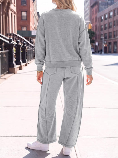 Hot Sale-Womens Casual 2 Piece Contrast Seams Tracksuit Set