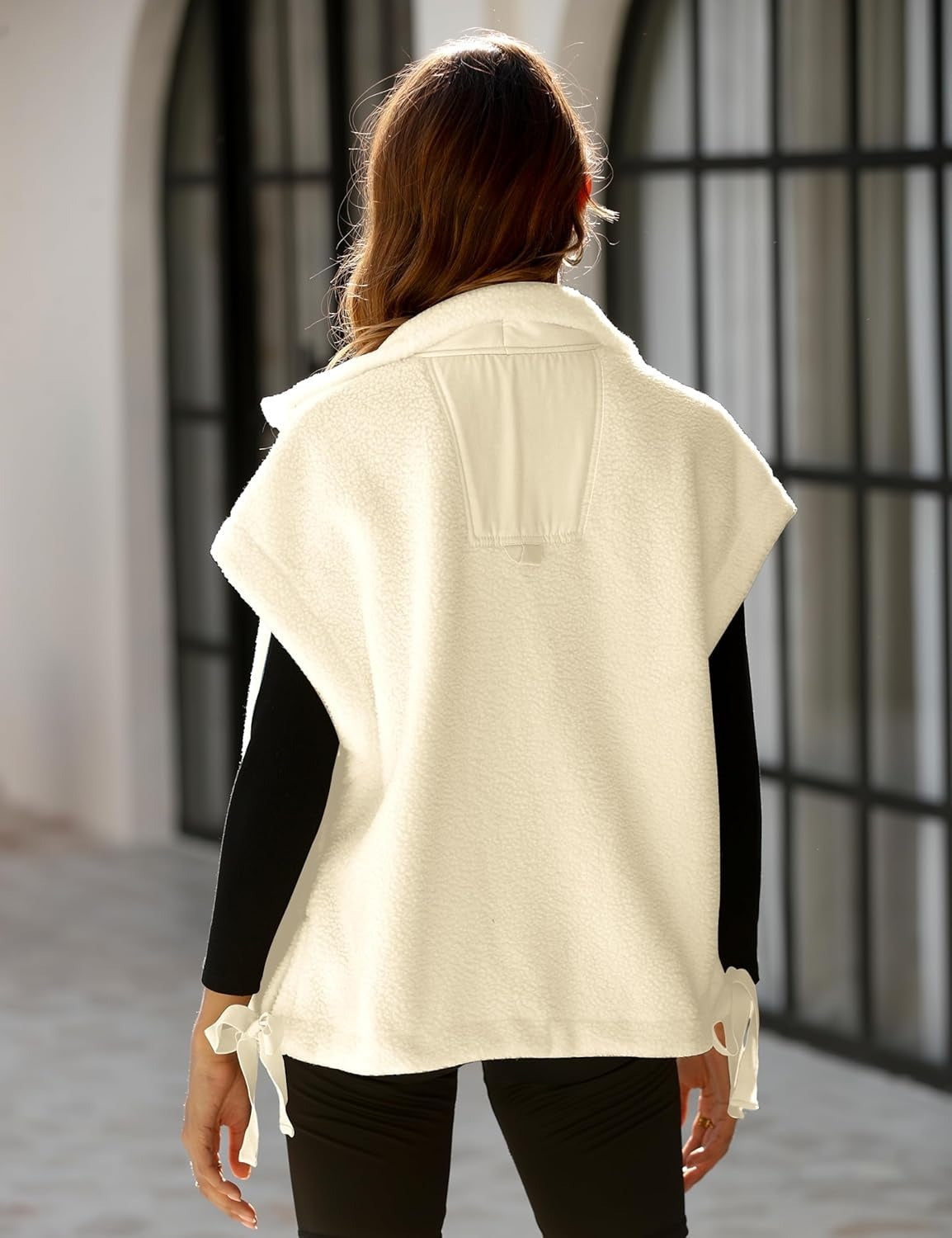 Womens Sleeveless Sherpa Vest Fuzzy Fleece Outerwear With Pockets