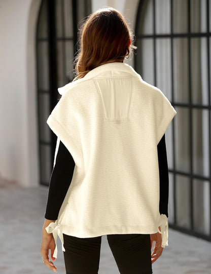Womens Sleeveless Sherpa Vest Fuzzy Fleece Outerwear With Pockets