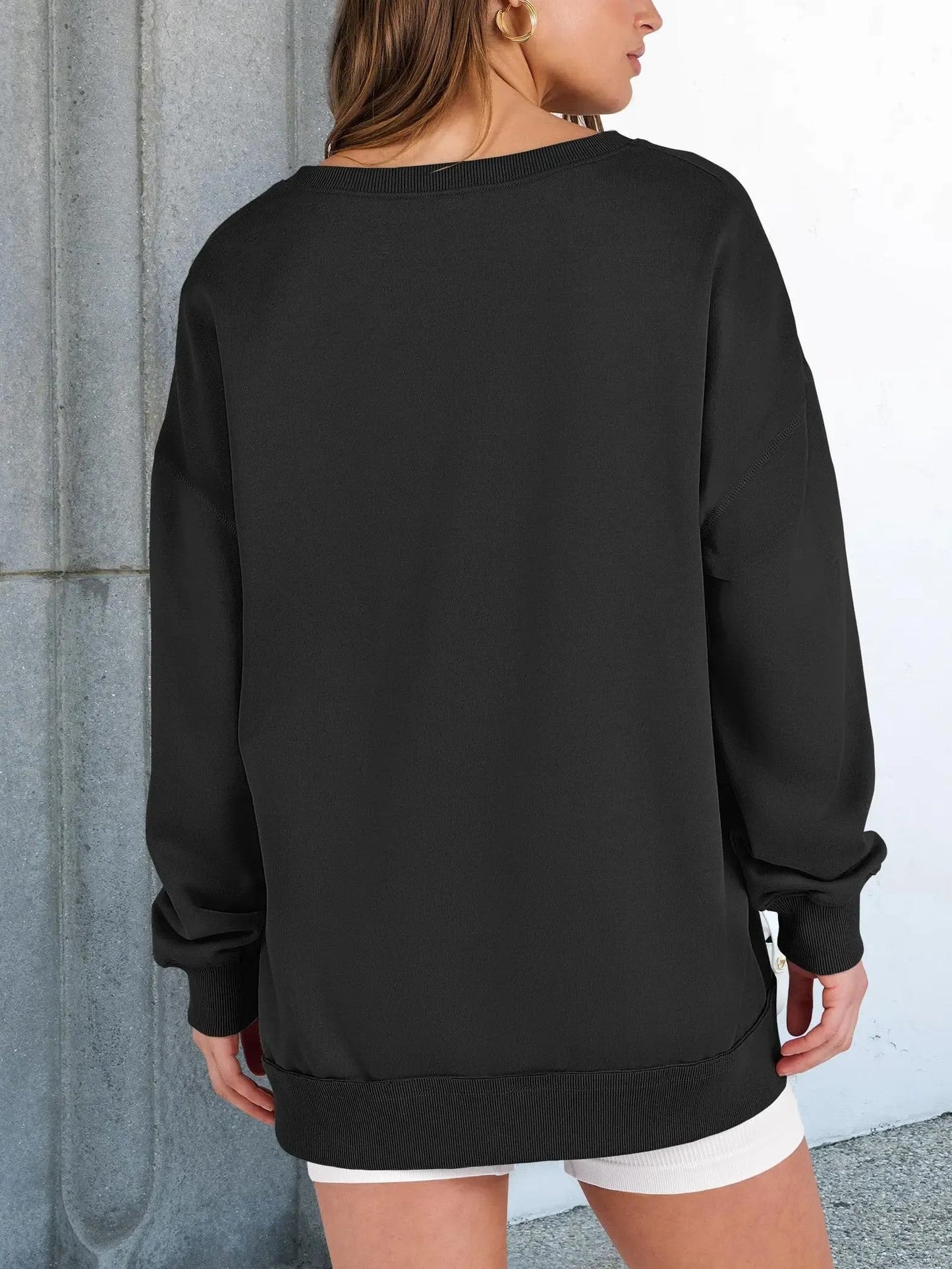Women's Oversized V‑Neck Split‑Hem Sweatshirt