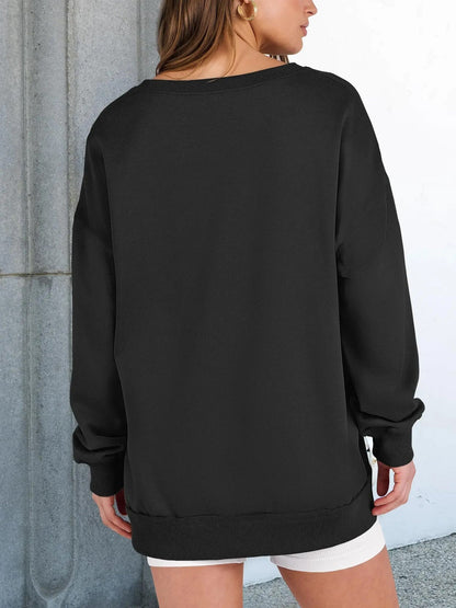 Women's Oversized V‑Neck Split‑Hem Sweatshirt