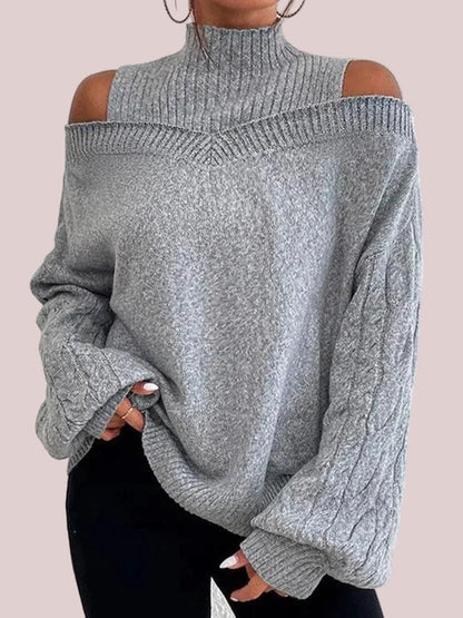 Women's Off Shoulder Turtleneck Lantern Sleeve Loose Pullover