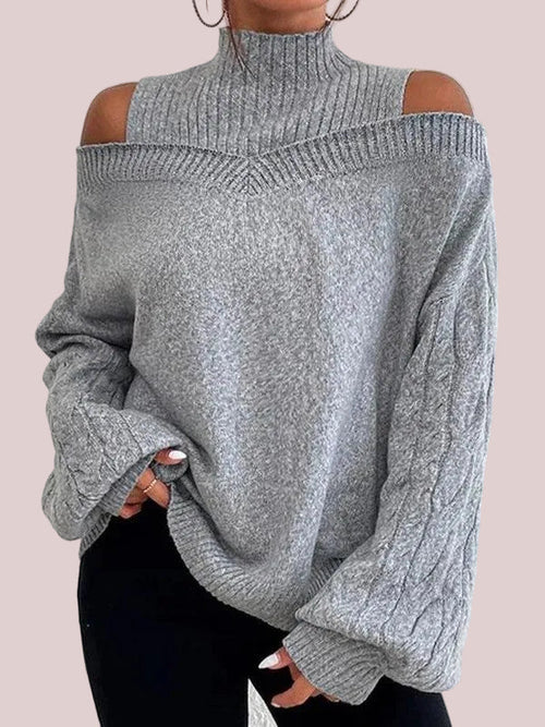 Women's Off Shoulder Turtleneck Lantern Sleeve Loose Pullover