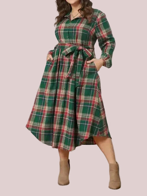 Women's Casual Christmas Tartan Midi Dress