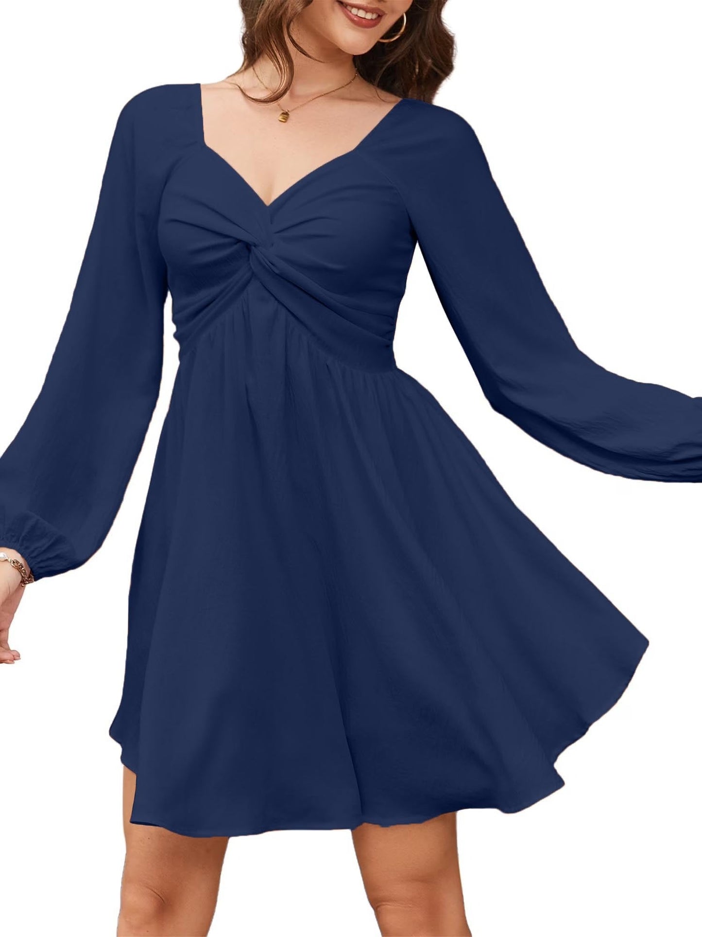 Women's Fall Sweetheart Neck Twist Front Long Sleeve Dress