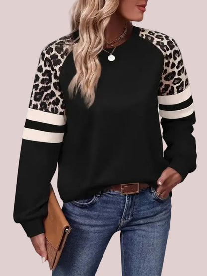 Women's Leopard Color Block Crewneck Sweatshirt