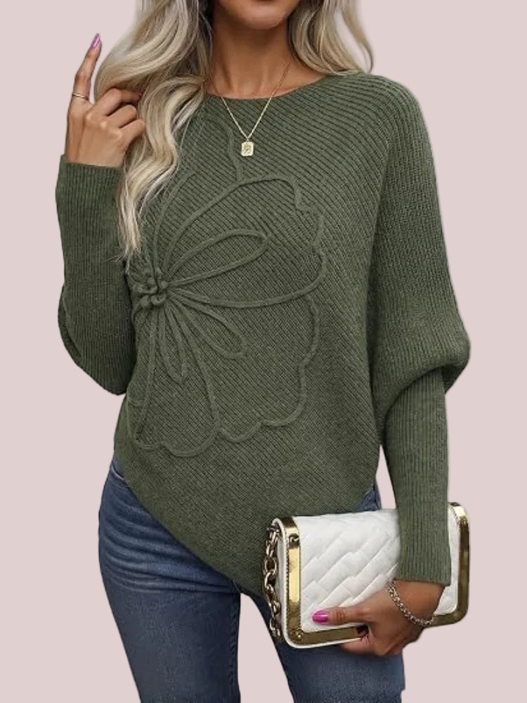 Women's Floral Asymmetrical Knit Poncho Sweater