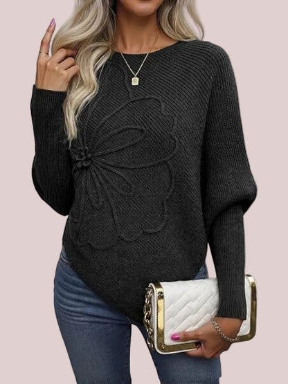 Women's Floral Asymmetrical Knit Poncho Sweater