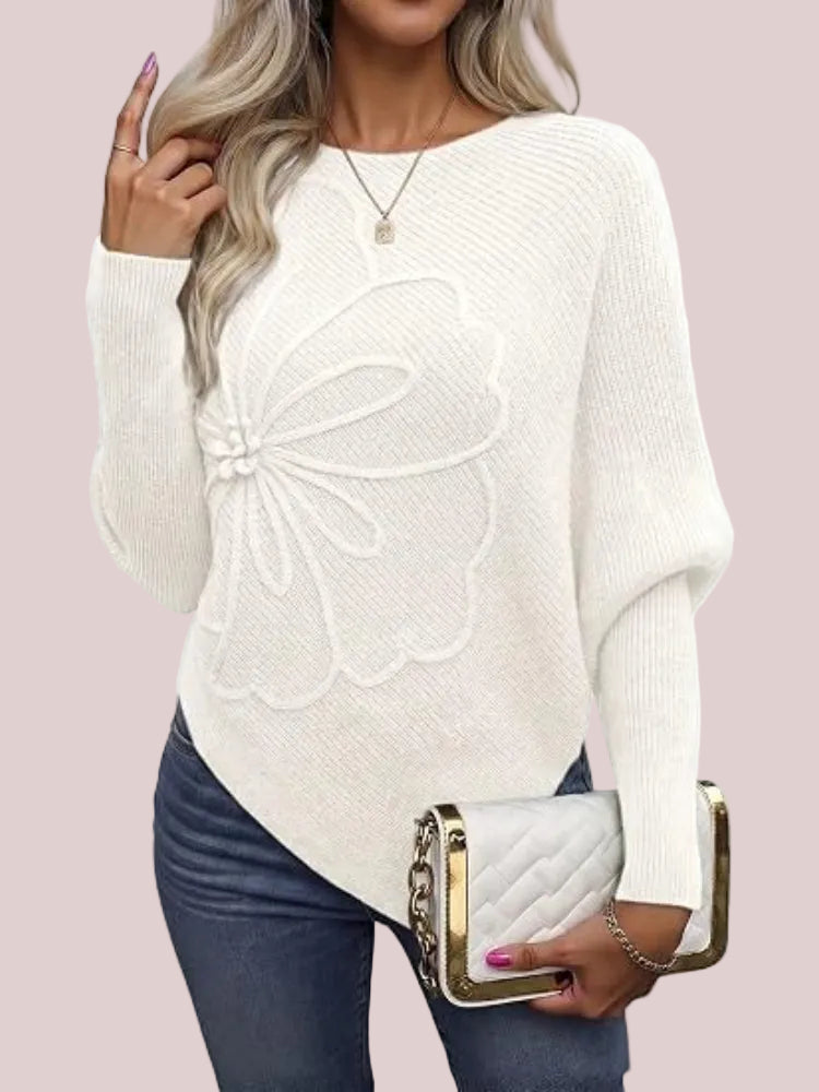 Women's Floral Asymmetrical Knit Poncho Sweater