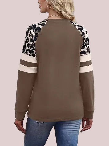 Women's Leopard Color Block Crewneck Sweatshirt