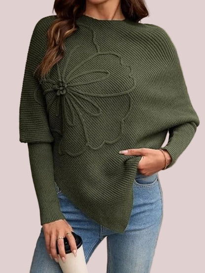 Women's Floral Asymmetrical Knit Poncho Sweater