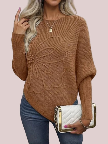 Women's Floral Asymmetrical Knit Poncho Sweater