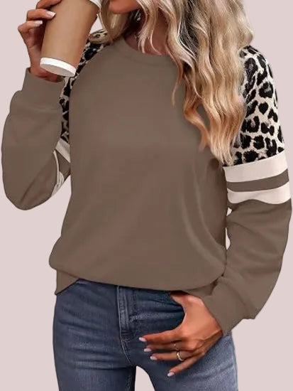Women's Leopard Color Block Crewneck Sweatshirt