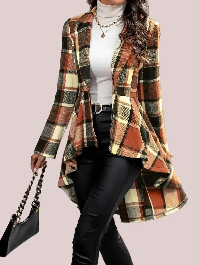 Women's Plaid High Low Hem Jacket Coat