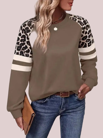 Women's Leopard Color Block Crewneck Sweatshirt