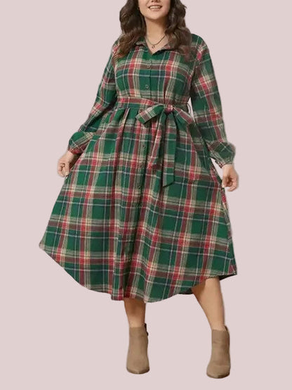 Women's Casual Christmas Tartan Midi Dress