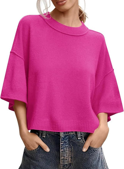 Womens Short Sleeve Sweater Summer Oversized Lightweight Knit Tops