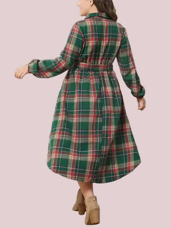 Women's Casual Christmas Tartan Midi Dress