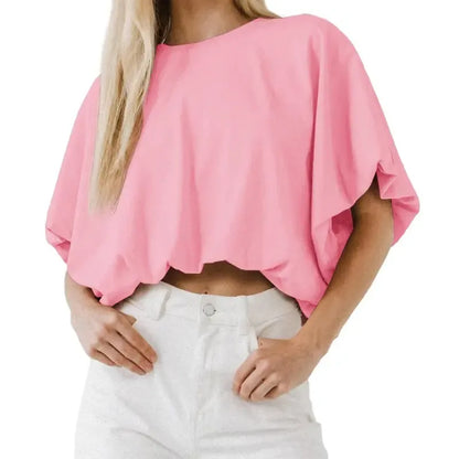 Women's Summer Crewneck Crop Tops Short Sleeve Casual Loose Cropped T Shirts