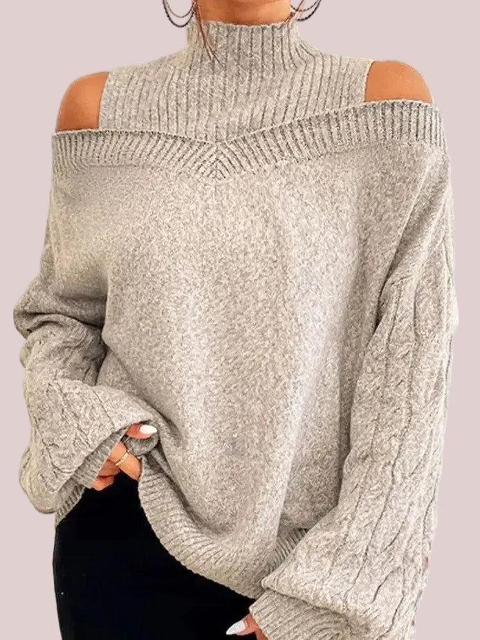 Women's Off Shoulder Turtleneck Lantern Sleeve Loose Pullover