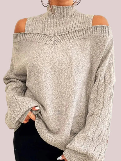 Women's Off Shoulder Turtleneck Lantern Sleeve Loose Pullover