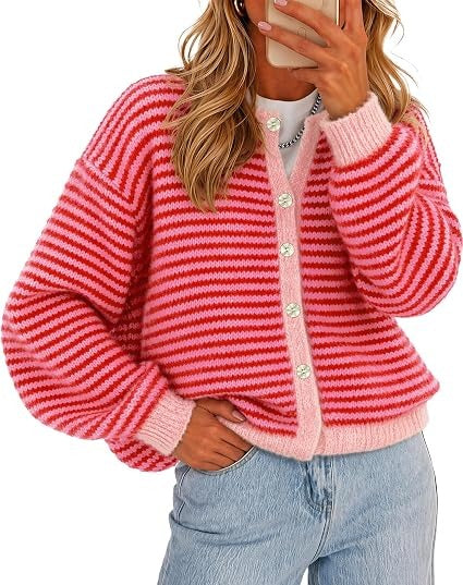 Women's Color-Block Striped Button-Front Knit Cardigan