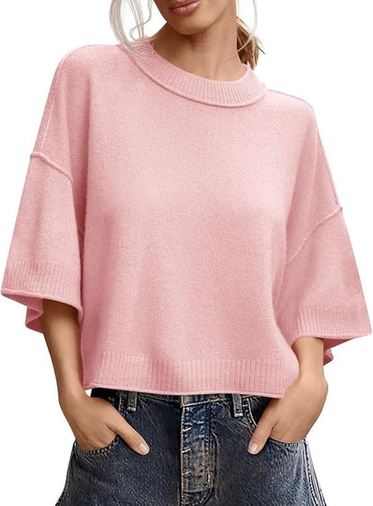 Womens Short Sleeve Sweater Summer Oversized Lightweight Knit Tops