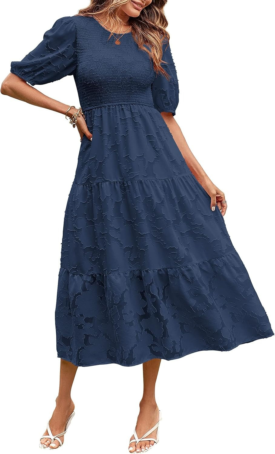 ✨Women's Puff Sleeve Floral Dress Flowy Tiered Midi Dresses