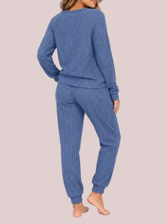 Women's Ribbed Knit Henley Loungewear Set