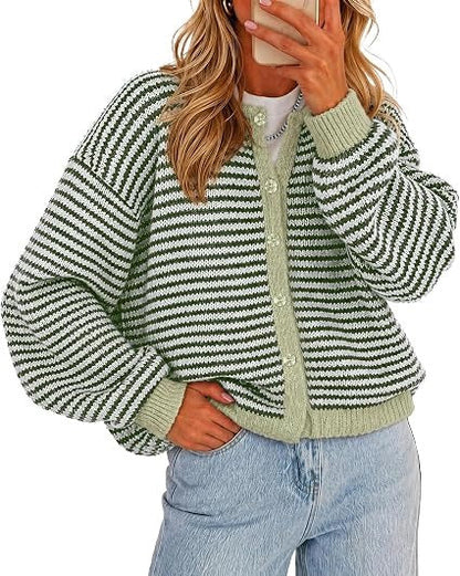 Women's Color-Block Striped Button-Front Knit Cardigan